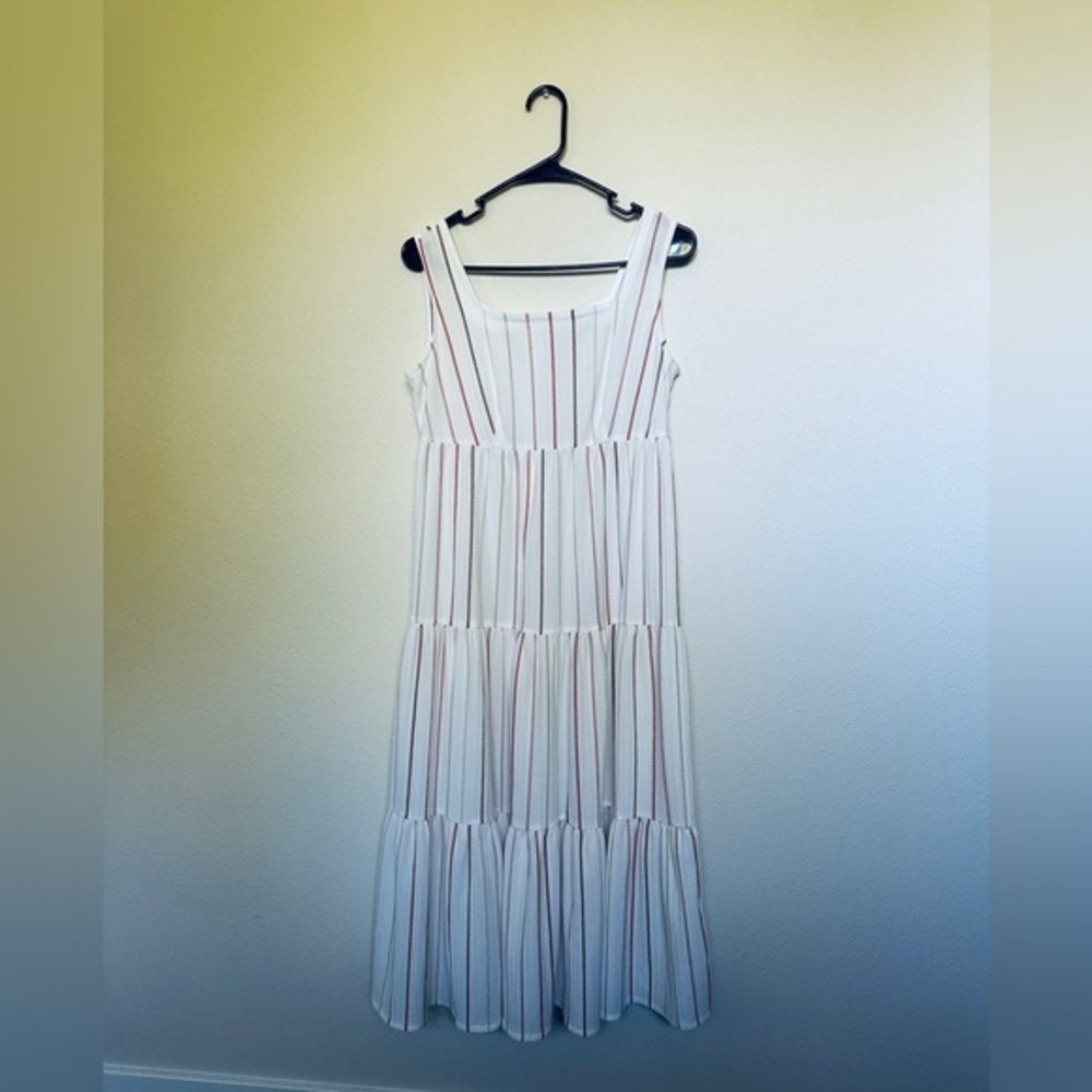 Striped White and Red Sleeveless Dress